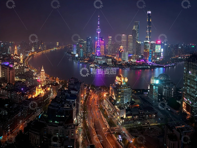 高清大图下载【趣麦麦图】魔都夜空里的璀璨天际线全景