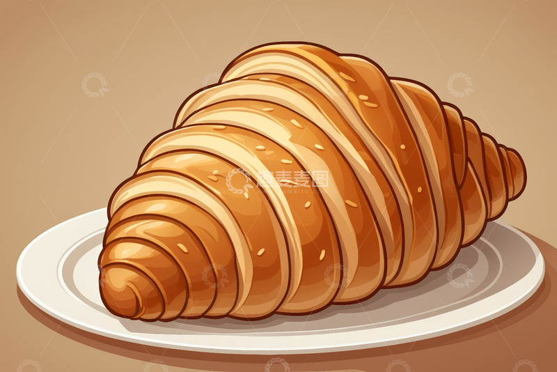 高清大图下载【趣麦麦图】盘子上的牛角面包插画
