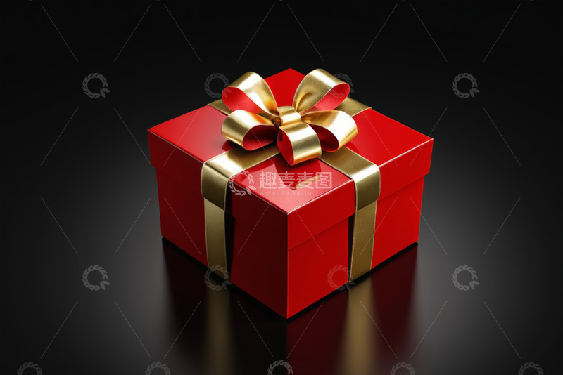高清大图下载【趣麦麦图】红色礼盒配金色丝带