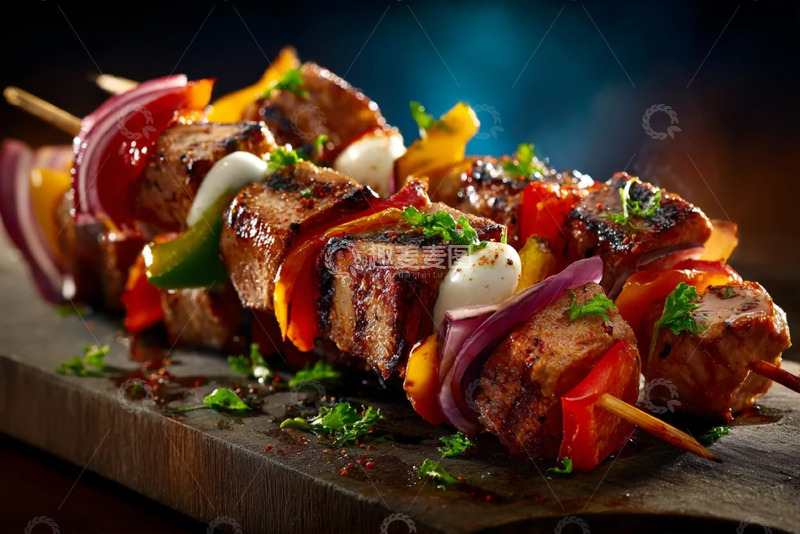 高清大图下载【趣麦麦图】酱汁裹满的烤串鲜嫩图景