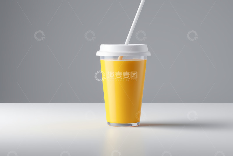 高清大图下载【趣麦麦图】带吸管的黄色饮料塑料杯