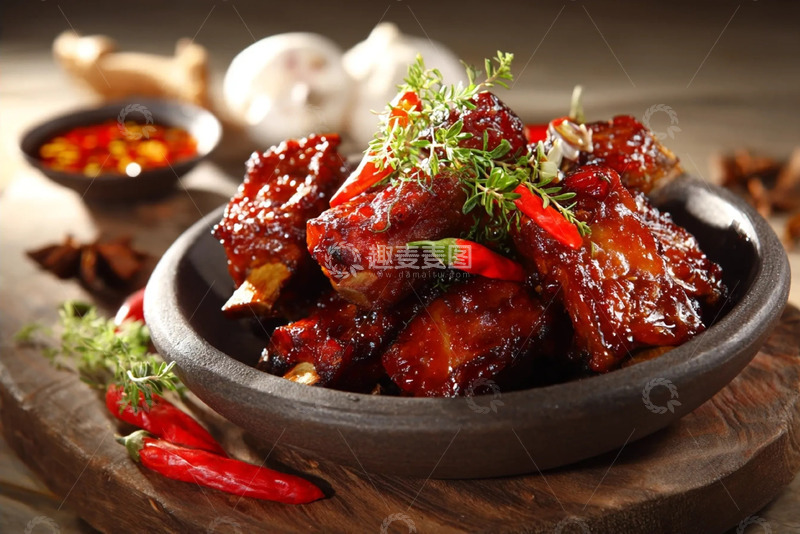 高清大图下载【趣麦麦图】香酥入味的红烧排骨诱人特写