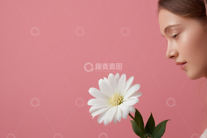 高清大图下载【趣麦麦图】女孩手持白色花朵特写