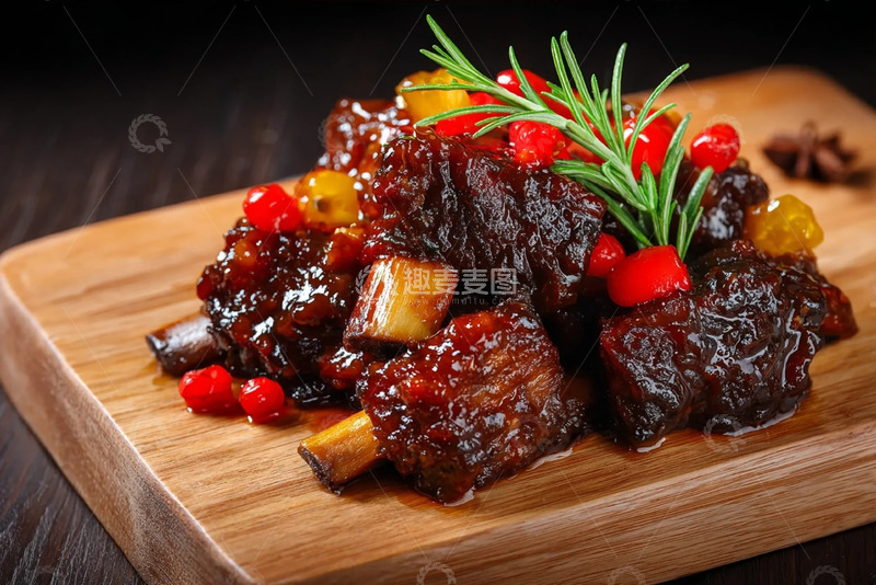 高清大图下载【趣麦麦图】香草点缀的秘制排骨精致摆盘