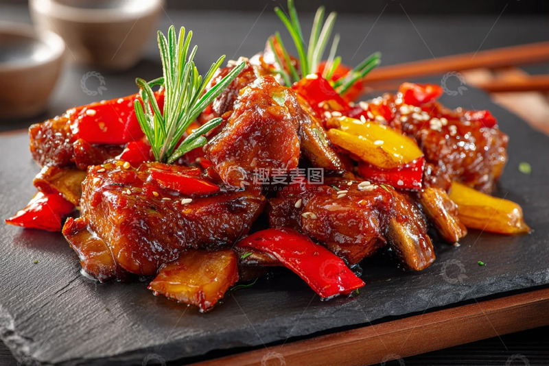 高清大图下载【趣麦麦图】酱汁裹满的焦香排骨美味盛景