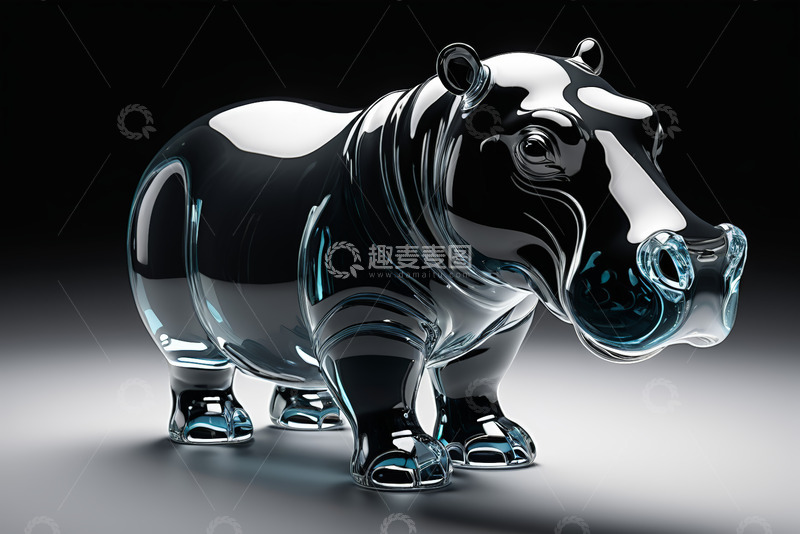 高清大图下载【趣麦麦图】透明玻璃河马摆件
