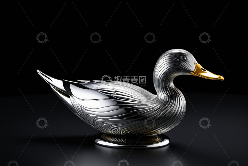 高清大图下载【趣麦麦图】银色金属质感鸭子摆件