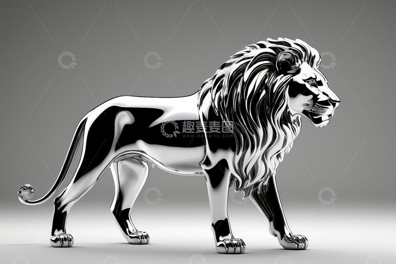 高清大图下载【趣麦麦图】金属质感狮子立体造型素材