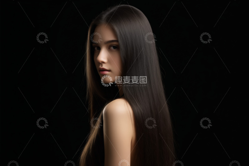 高清大图下载【趣麦麦图】长发女孩黑色背景肖像