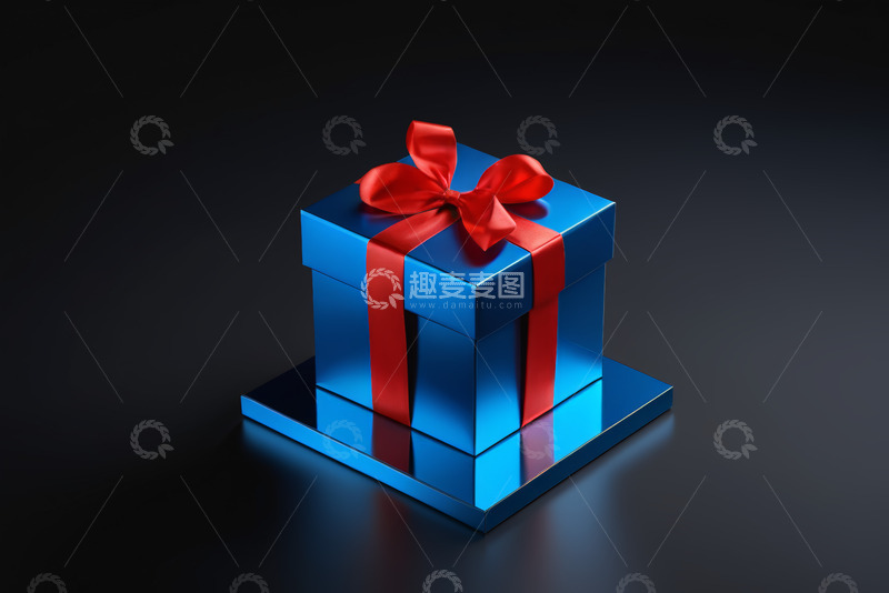 高清大图下载【趣麦麦图】蓝色礼物盒配红色丝带