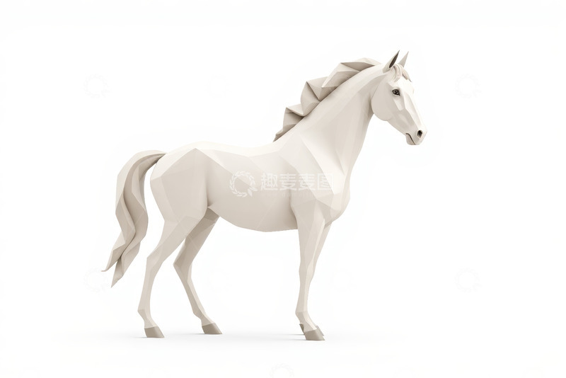 高清大图下载【趣麦麦图】低多边形风格白马三维模型
