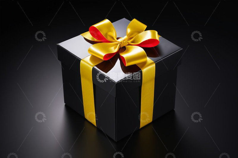 高清大图下载【趣麦麦图】黑色礼品盒配金色丝带