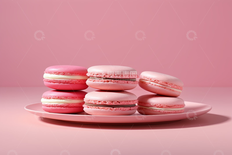 高清大图下载【趣麦麦图】粉色背景上的马卡龙甜点