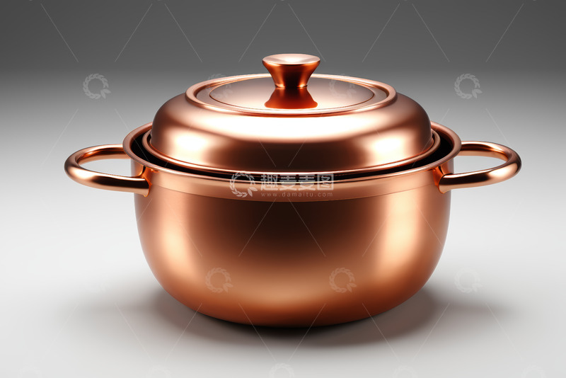 高清大图下载【趣麦麦图】铜制带盖双耳炖锅特写