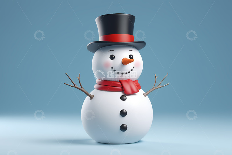 高清大图下载【趣麦麦图】戴礼帽围巾的雪人形象