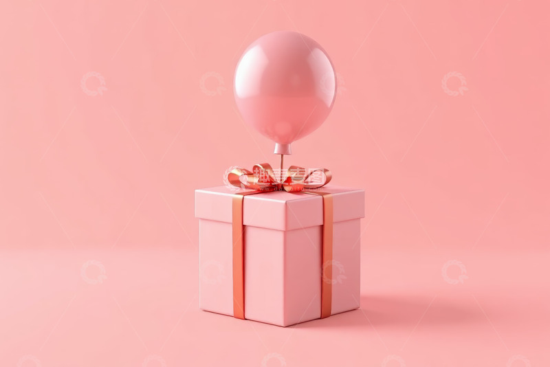 高清大图下载【趣麦麦图】粉色礼物盒配气球