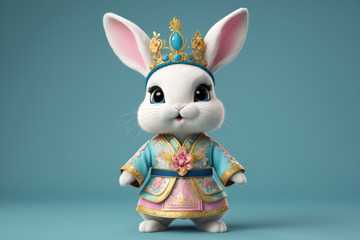 穿着古装戴皇冠的动画兔子