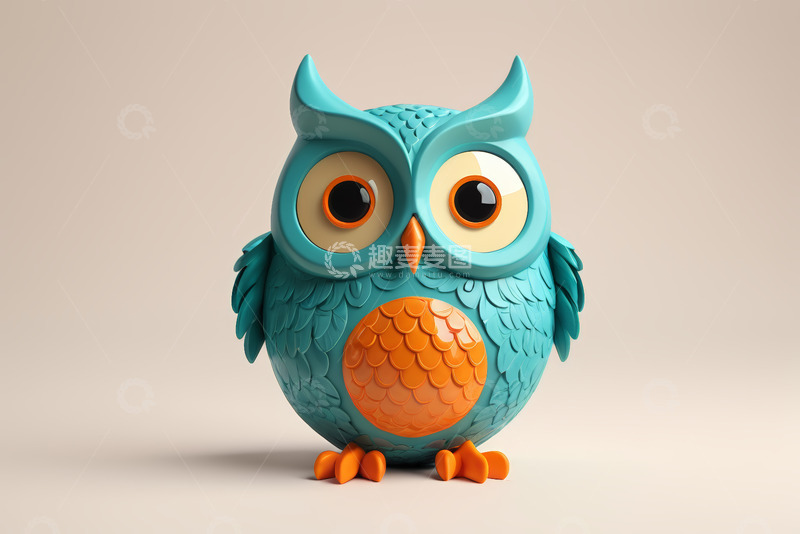 高清大图下载【趣麦麦图】蓝色可爱猫头鹰3D模型