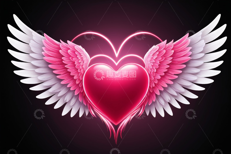 高清大图下载【趣麦麦图】带翅膀的心形浪漫图案