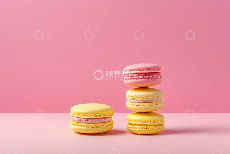 高清大图下载【趣麦麦图】粉色背景上堆叠的马卡龙