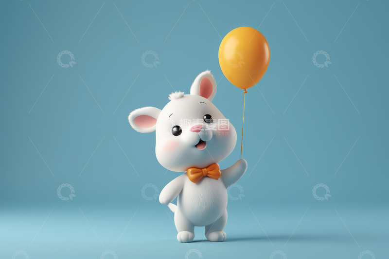 高清大图下载【趣麦麦图】卡通白兔手持黄色气球