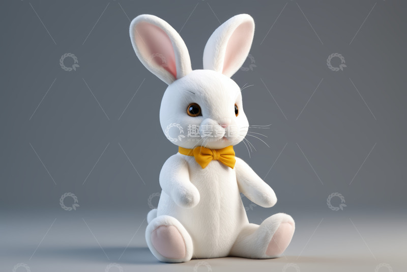 高清大图下载【趣麦麦图】坐着的白色动画兔子素材