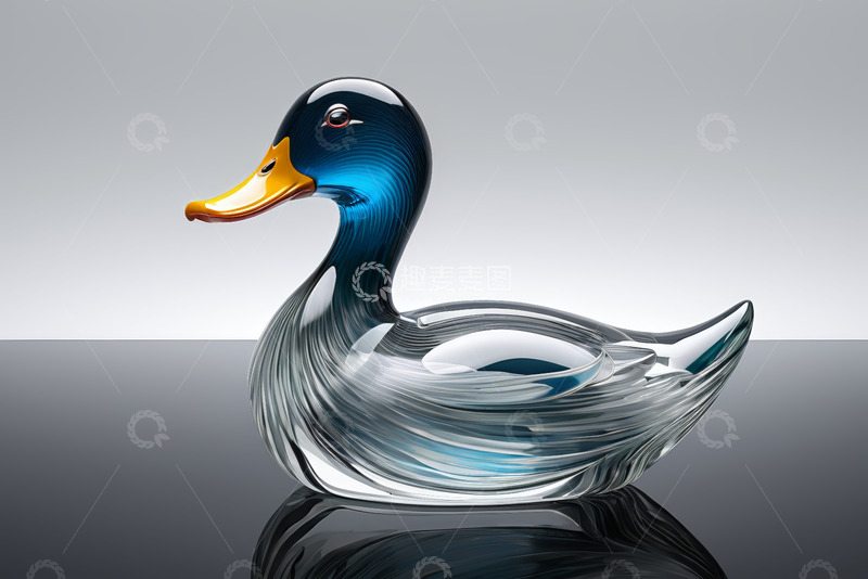 高清大图下载【趣麦麦图】透明玻璃质感鸭子摆件