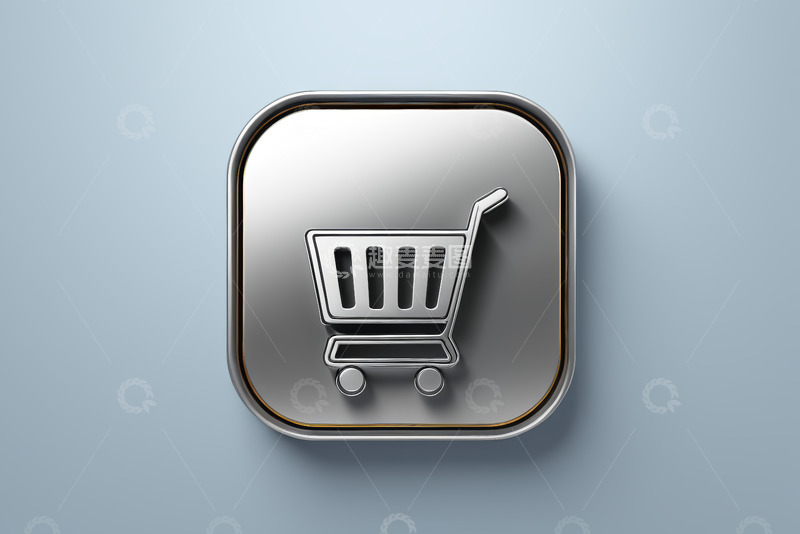 高清大图下载【趣麦麦图】金属质感购物车图标