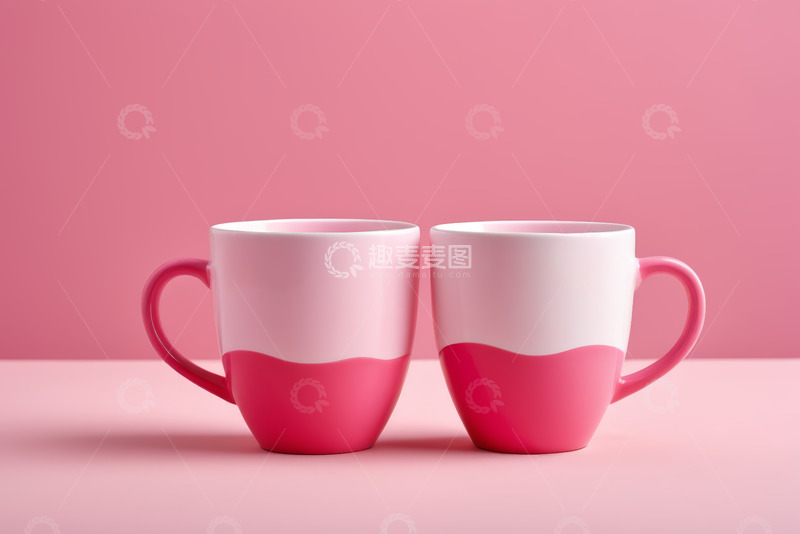 高清大图下载【趣麦麦图】粉色背景双咖啡杯静物