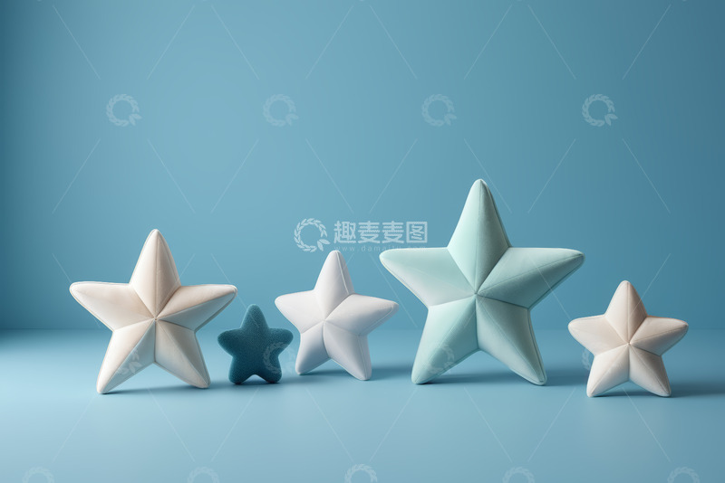 高清大图下载【趣麦麦图】蓝色背景下的多色立体星星摆件