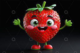 卡通草莓形象张开双手