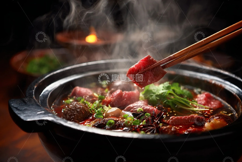 高清大图下载【趣麦麦图】筷间夹起的热煮食材美味瞬间