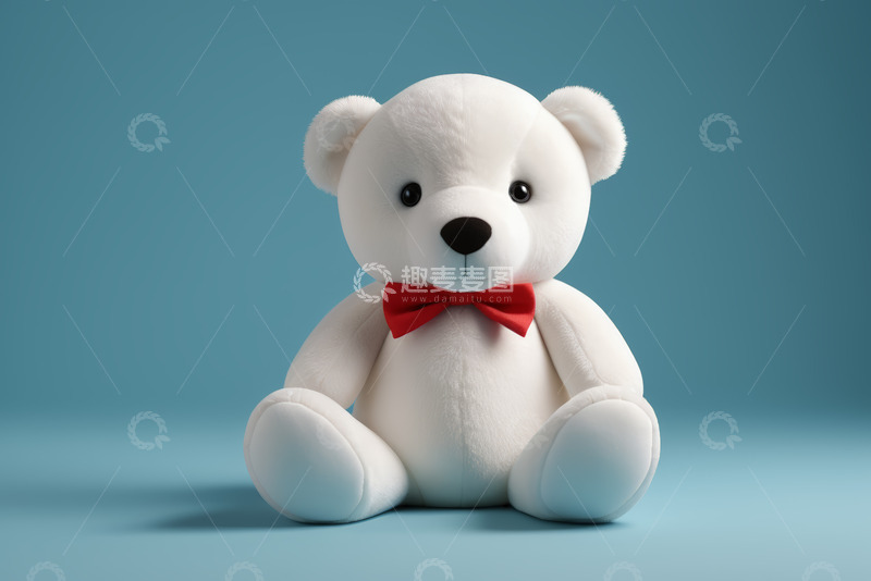 高清大图下载【趣麦麦图】白色泰迪熊玩具配红色领结