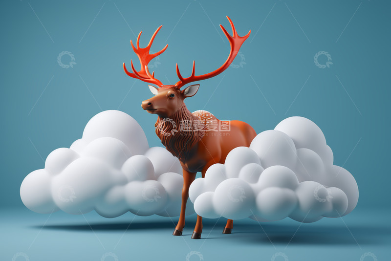 高清大图下载【趣麦麦图】蓝色背景上的3D动画鹿
