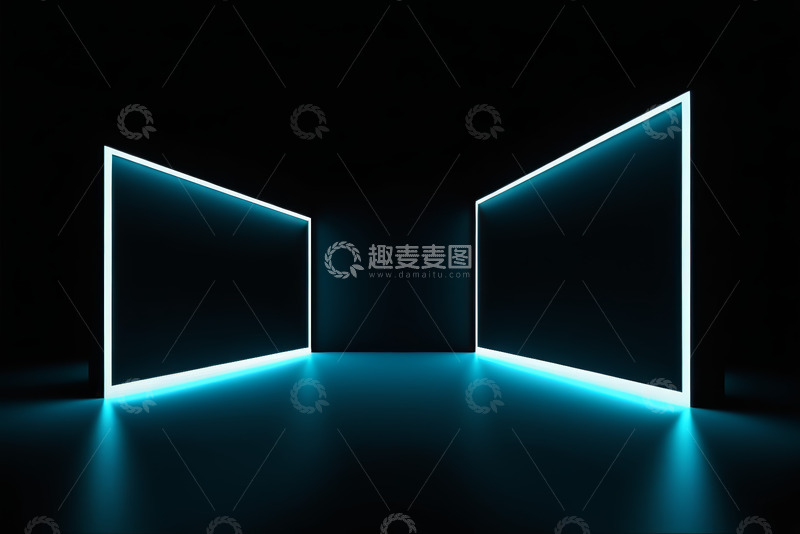 高清大图下载【趣麦麦图】黑暗空间发光矩形灯光场景