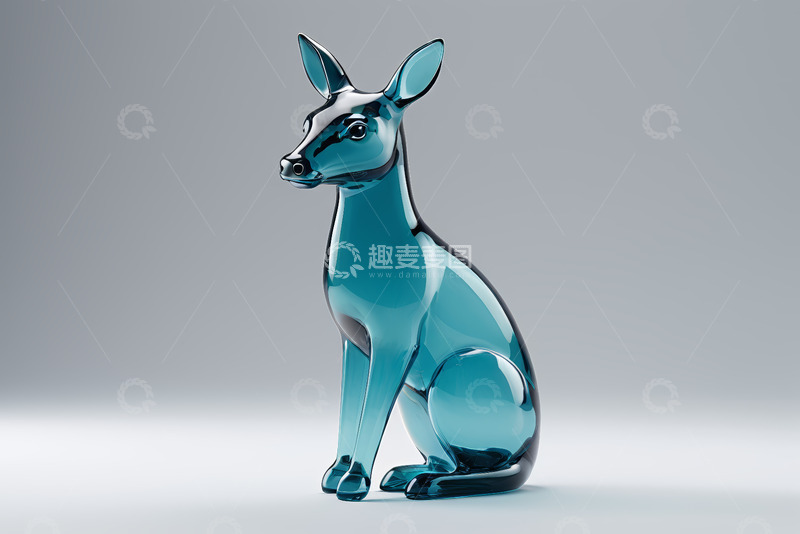 高清大图下载【趣麦麦图】蓝色玻璃材质袋鼠摆件
