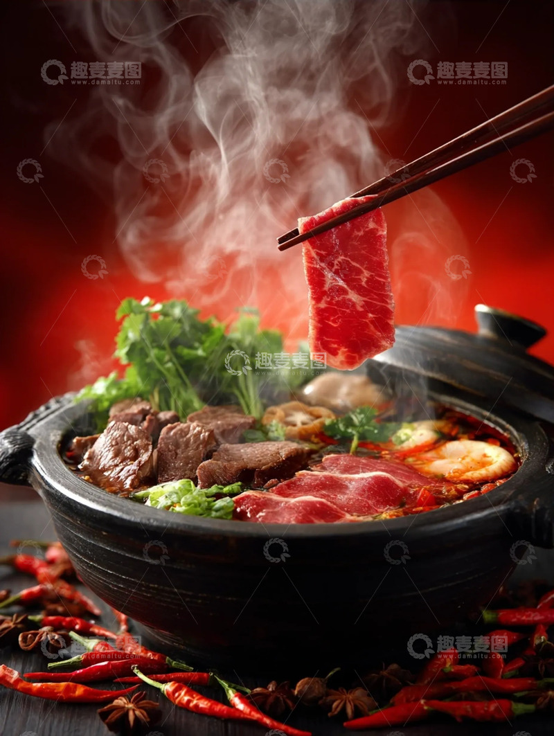 高清大图下载【趣麦麦图】热气氤氲的涮锅美食灵动画面