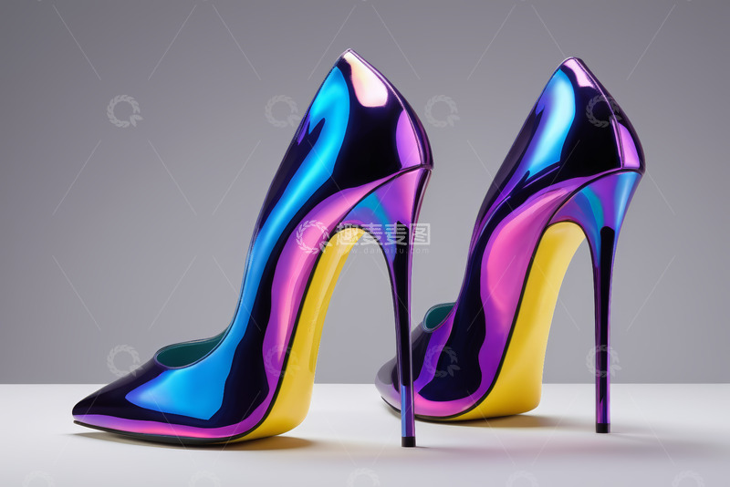 高清大图下载【趣麦麦图】炫彩金属质感高跟鞋特写