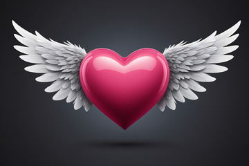 带翅膀的粉色爱心图案