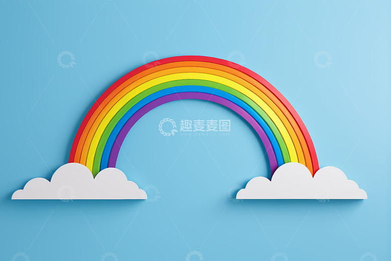 蓝色背景上的彩虹与云朵