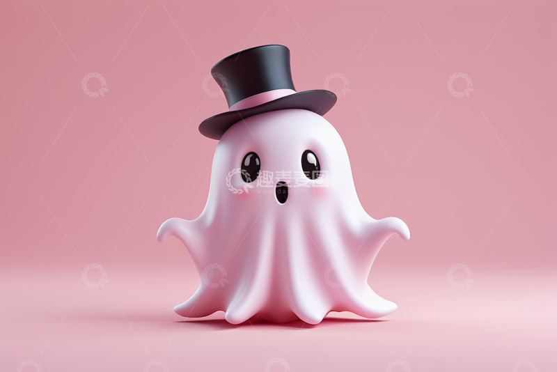 高清大图下载【趣麦麦图】戴礼帽的粉色卡通幽灵