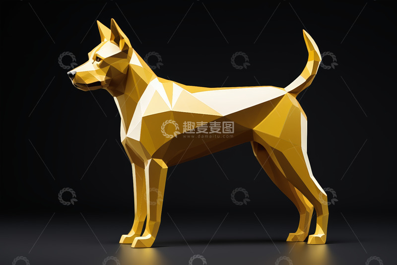 高清大图下载【趣麦麦图】低多边形风格金色狗模型