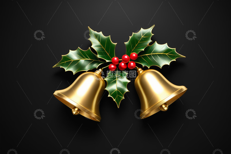 高清大图下载【趣麦麦图】圣诞铃铛冬青装饰
