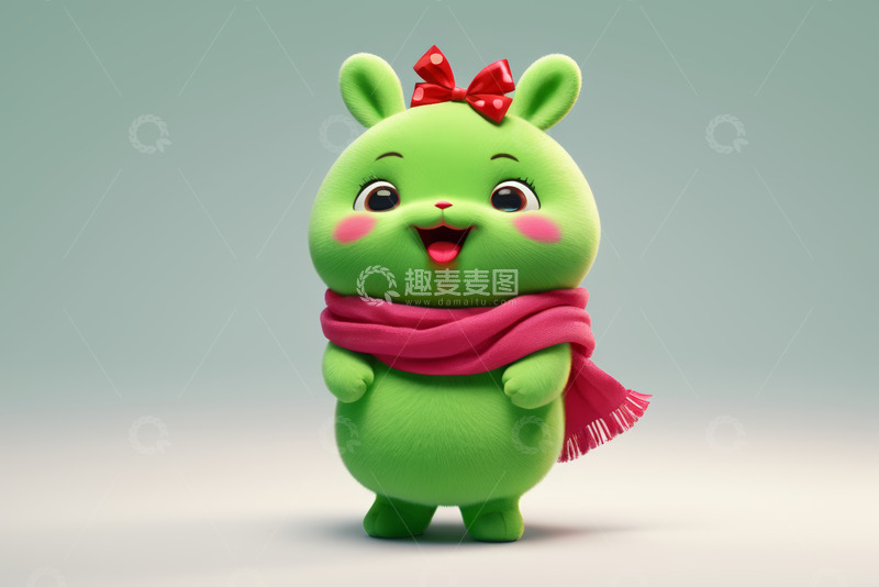 高清大图下载【趣麦麦图】可爱绿色兔子动画角色