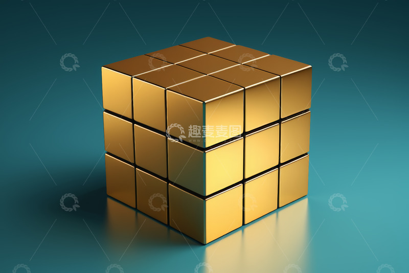 高清大图下载【趣麦麦图】金色立方体三维渲染图