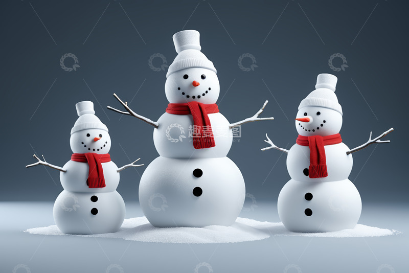 高清大图下载【趣麦麦图】三个戴帽围巾的雪人
