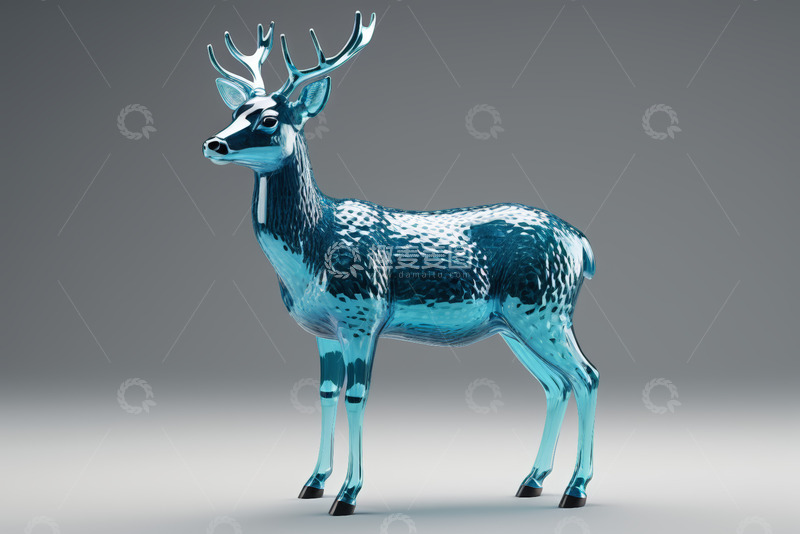 高清大图下载【趣麦麦图】蓝色透明质感鹿3D模型