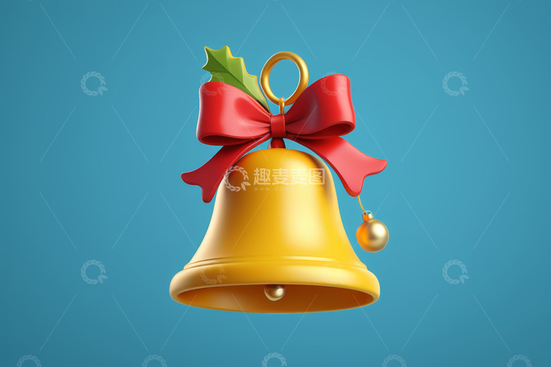 高清大图下载【趣麦麦图】蓝色背景金色圣诞铃铛