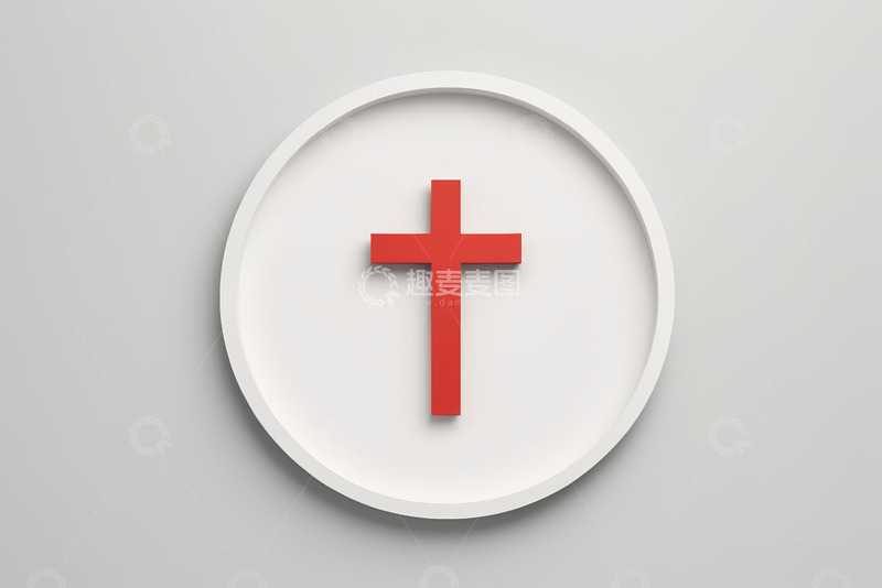 高清大图下载【趣麦麦图】白色圆盘内红色十字架图案