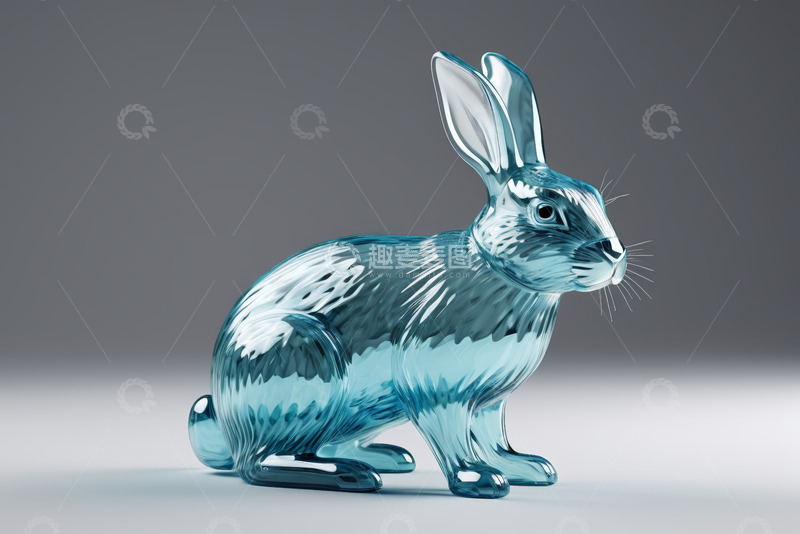 高清大图下载【趣麦麦图】蓝色玻璃兔子摆件